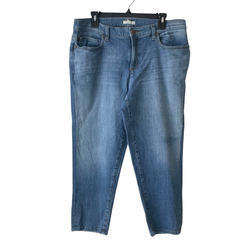 Eileen Fisher Organic Cotton Capri Ankle Distressed Denim Jeans Women‎ Size 14